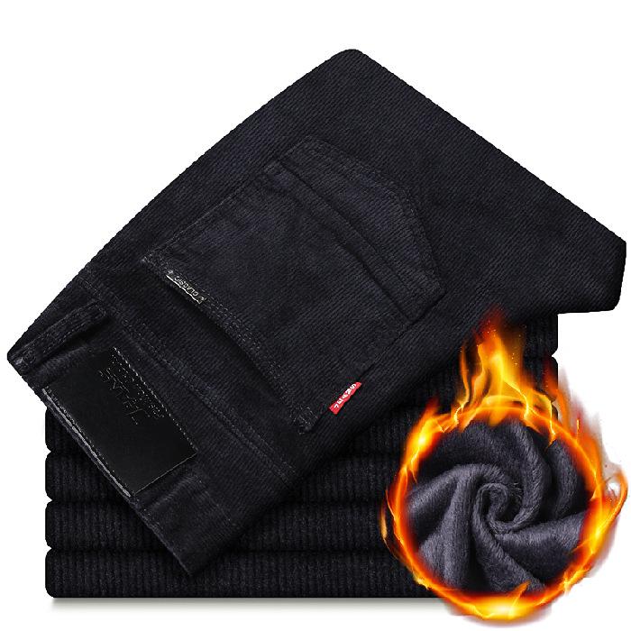 Winter New Men'S Thick And Warm Elastic Striped Velvet Pants With Corduroy, High Waisted Casual Pants, Straight Leg Loose Pants