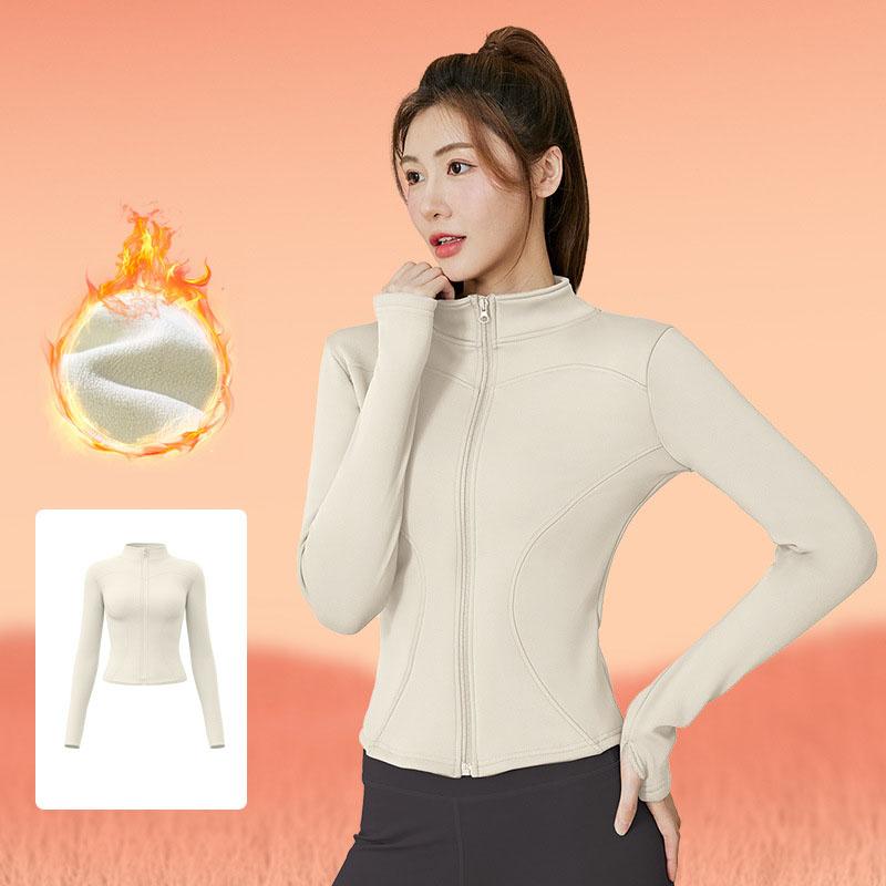 Winter High Elastic Peach Yoga Jackets Solid Clothes Long Sleeve Fleece Thick Yoga Jacket Women Zipper Fitness Yoga Coat