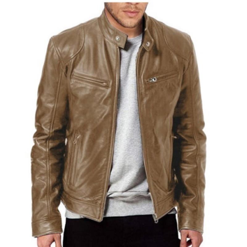 Men's PU Leather Jacket Youth Stand-Up Collar Punk Sports Jacket