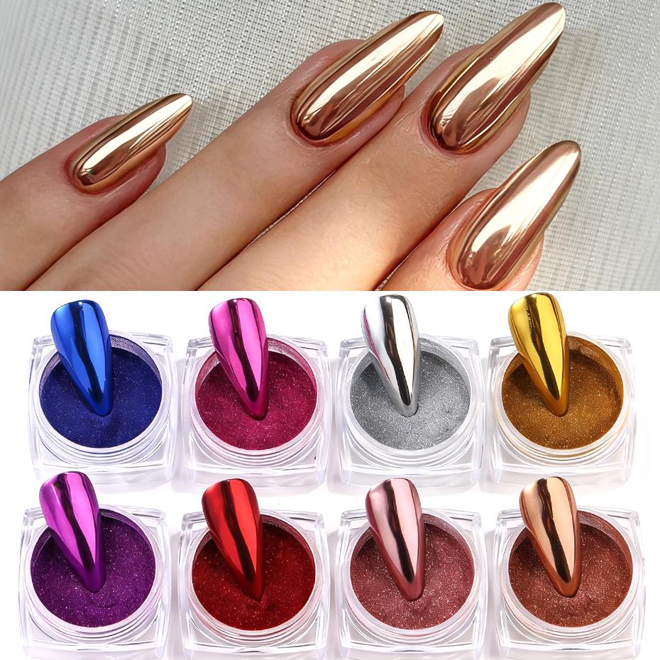 Xiaomi 8 Boxes Chrome Metallic Nail Powder Pigment Gold Silver Blue Red Mirror Nail Art Powder Glitter Rubbing Dust Nail Art Decoration