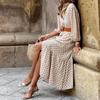 In Stock: 2025 Autumn/Winter V-neck Belted Print Long Dress