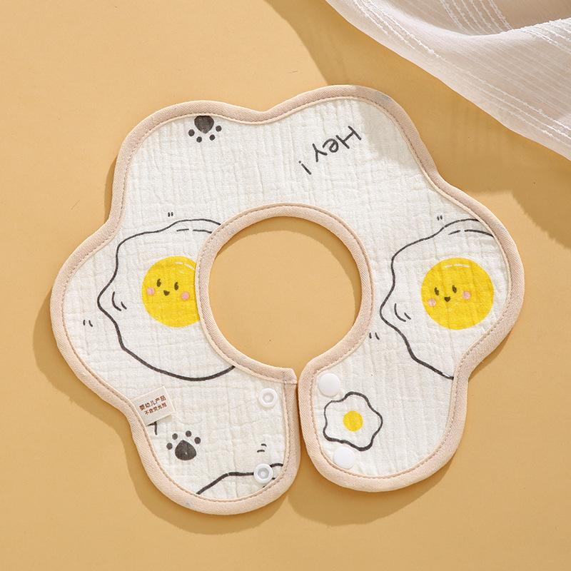 Class A Newborn Baby Saliva Towel Crepe Waterproof Petal Bib Autumn Winter Children Eating Cartoon Cotton Bib