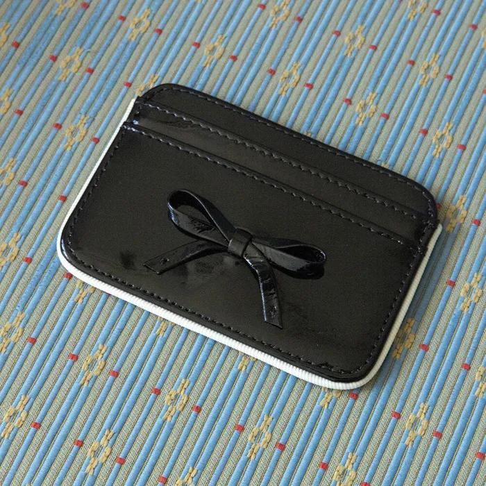 Ribbon-piped Cowhide Card Holder (2 Colors)