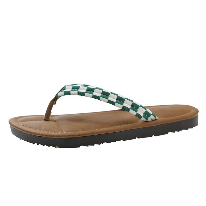 

Foreign trade sexy toe slippers women s checkerboard grid 4142 large size soft bottom simple outer wear herringbone cool slippers 40