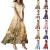 Damen Sommer Casual Fashion Print Farbe Kleider V-Ausschnitt Kurzarm Kleider