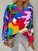 Neues bedrucktes V-Ausschnitt-Oberteil Damen beliebter Pullover Langarm Frühling und Herbst Pullover