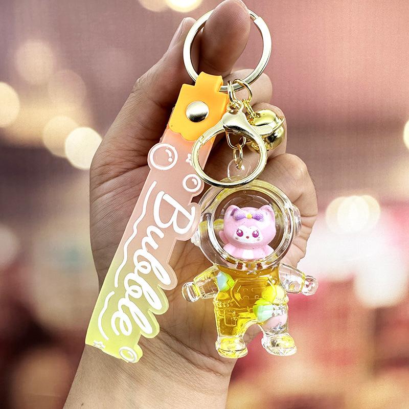 Bell Fox Drift Bottle Quicksand Keychain Female Cute Astronaut Student Schoolbag Pendant Key Chain Ring