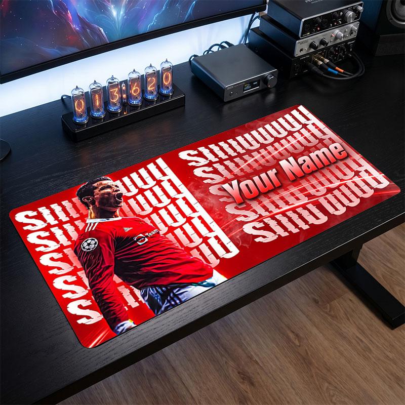 Tappetino Mouse Grande Personalizzato Cristiano Ronaldo, Stampa Testo Nome Personalizzato, Tappetino Scrivania Antiscivolo Logo Calcio Regalo Gaming