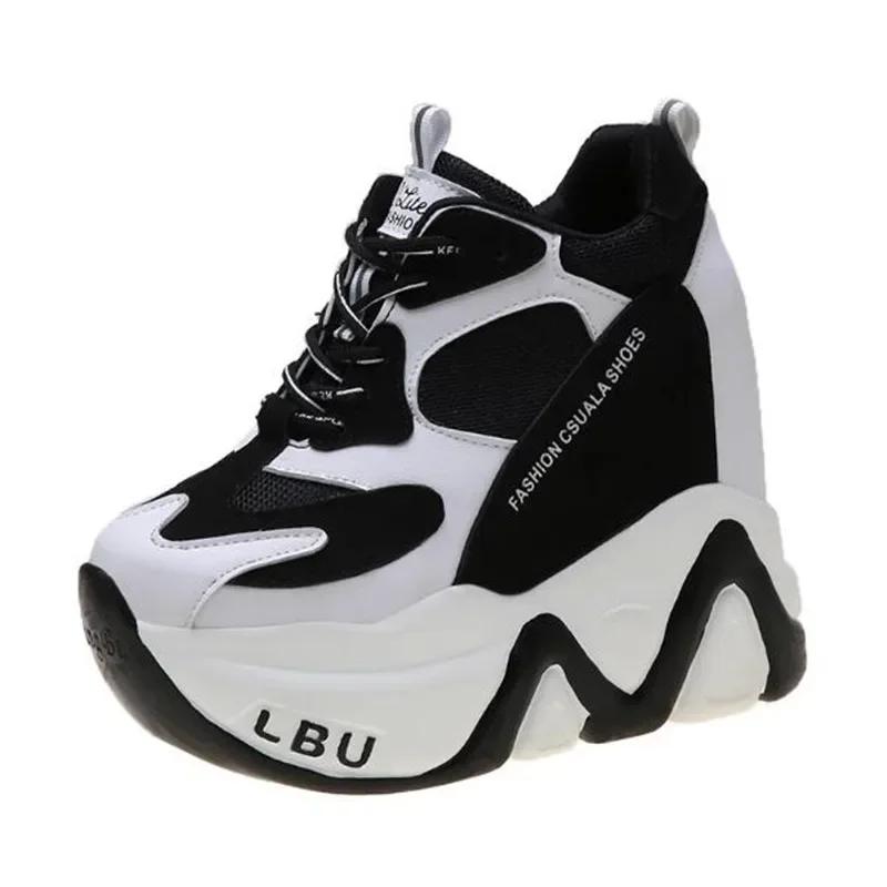 High-Quality Trainers Sneakers Women High Platform Shoes New Breathable Women Height Increasing Shoes 12.5CM Thick Sole Woman