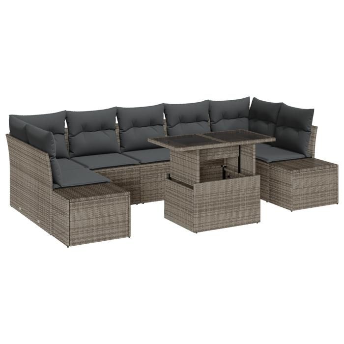 VidaXL Ensemble de canapé de jardin de 8 pièces avec coussins en poly rattan gris 3349135