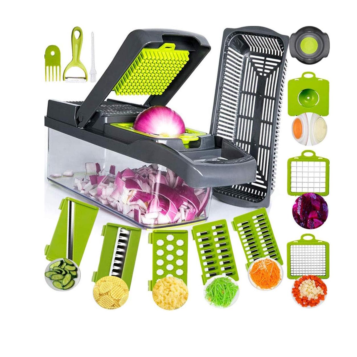 14 in 1Multifunctional Food Chopper Kitchen Vegetable Slicer Dicer Cutter Veggie Chopper Carrot and Garlic With Container