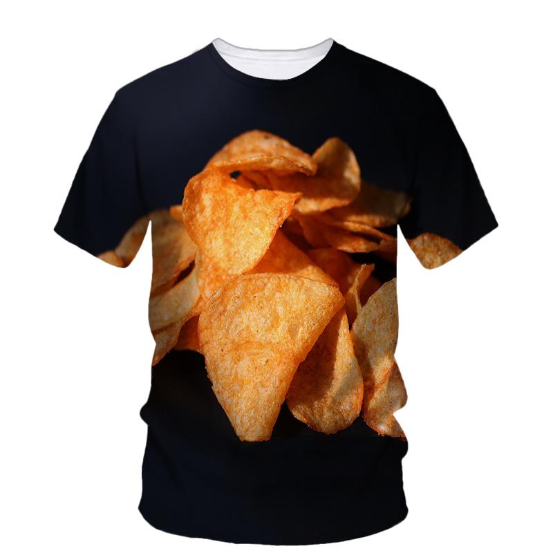 Creative Potato Chip 3d Printed T-shirt Summer Men's Short Sleeve Fashion Popcorn Noodles Graphic