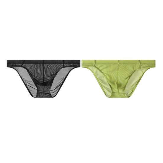 2Pcs Men Sexy Mesh Briefs Underpants Breathable Low-Waist Sheer Thin Briefs Comfortable Summer Underwear for Daily