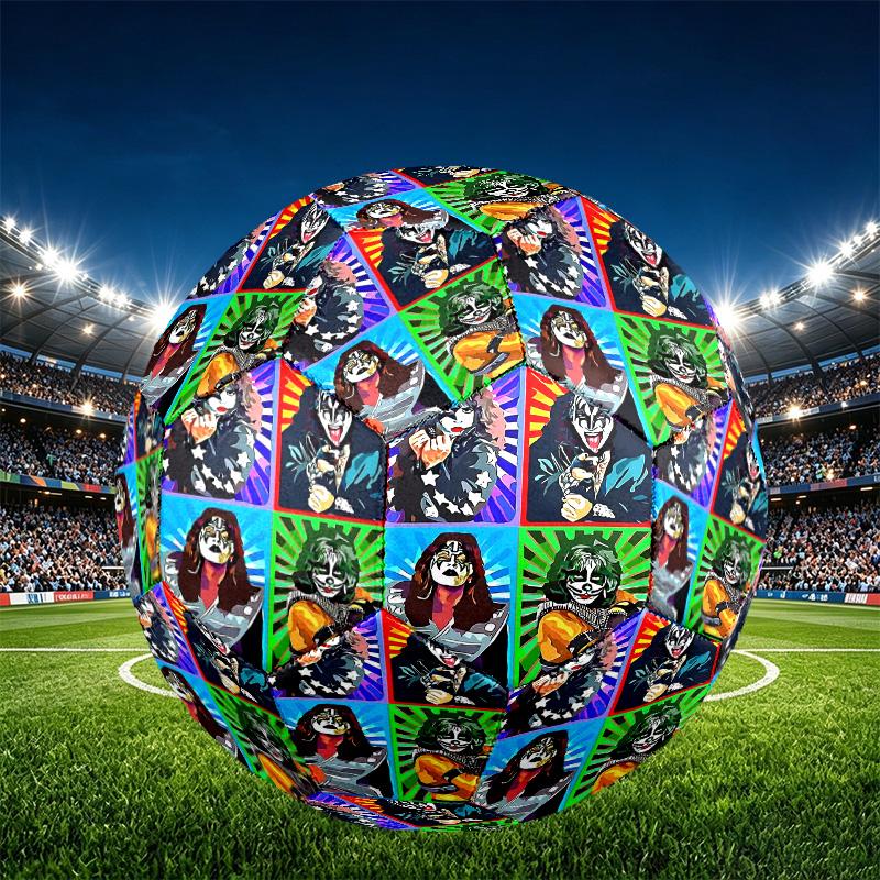 Rock and Roll Print Size 5 Soccer Ball, PU Wear Resistant Football for Match Training and Daily Practice, Birthday Gift for Soccer Fans