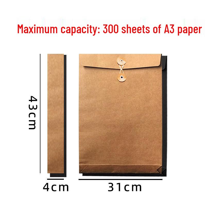 A3 Black Card Kraft Paper File Bag with String Tie for Archival Storage