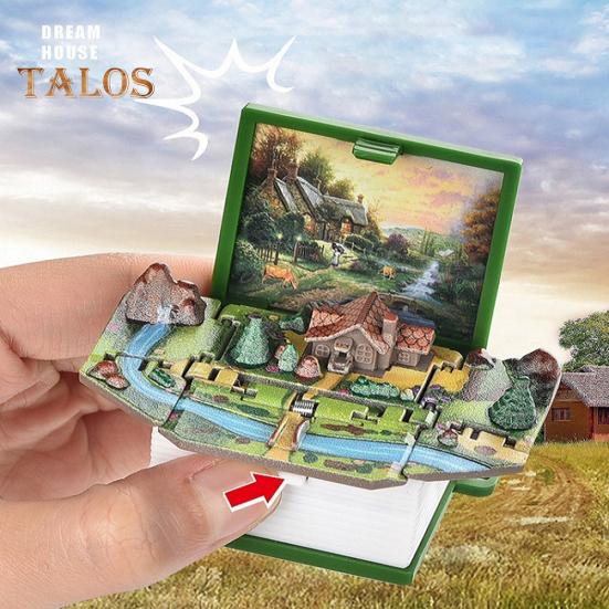 Mini-Schlüsselanhänger mit 3D-Klappbuch, knallende Miniaturwelt, hängende Dekoration, kleines Café, Große Mauer, Schloss, faltbares Buch, Schlüsselanhänger
