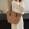 1pcs Hollow Woven Women's Shoulder Bag Commuter Handbag Beach Vacation Handbag Reusable Shopping Grocery Bag