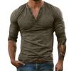 Men's Solid Color Long Sleeve Button Collar Long Sleeve T-Shirt Men's Casual Fashion Top