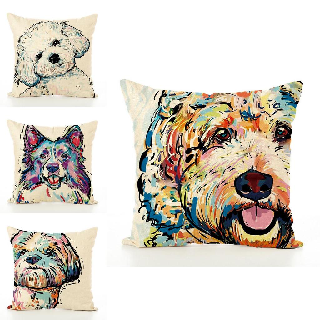 Adorable Pet Dog Pillow Cover In Linen Blend For Cozy Sofa And Office Decor