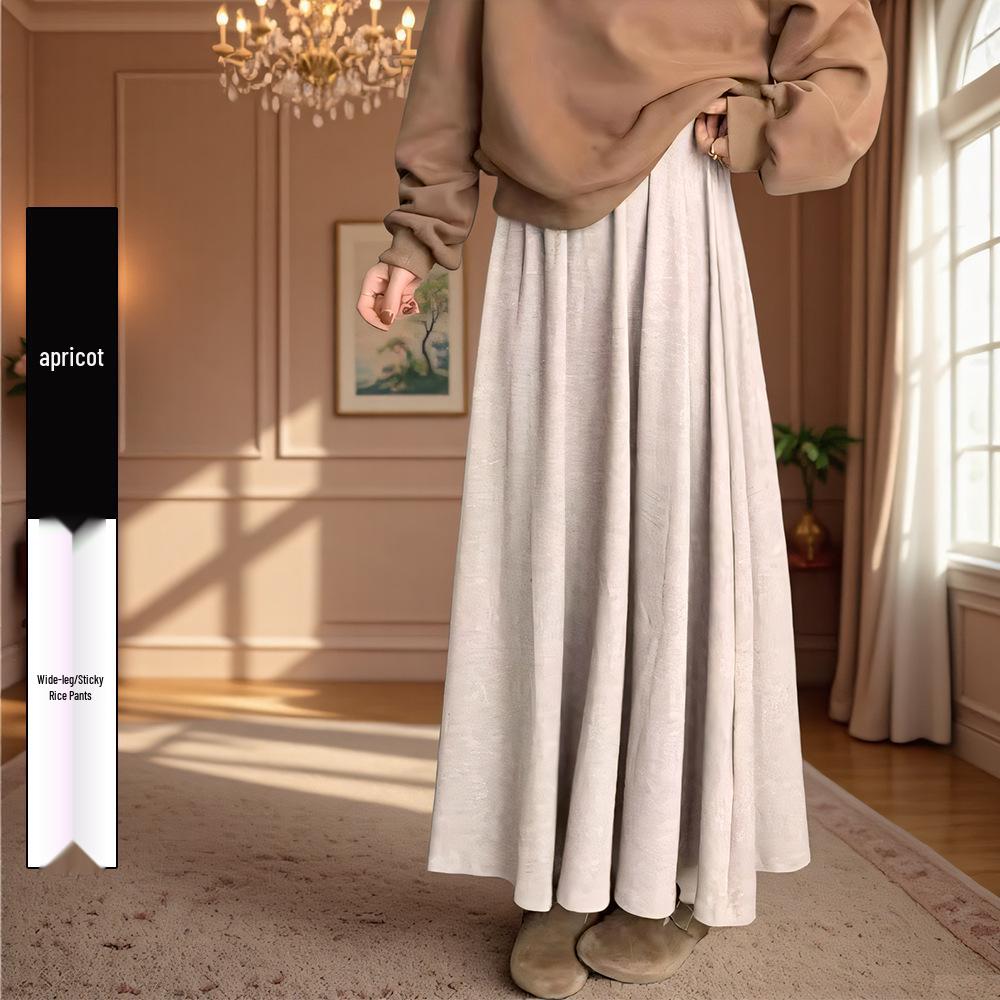 Women's High-Waist A-Line Culottes: Autumn/Winter, Loose, Slimming, Versatile, Lazy Style, Glutinous Rice