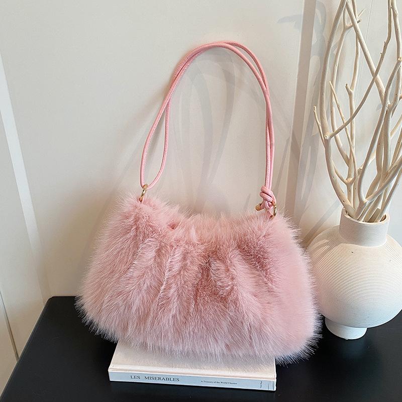 Fluffy Bag Women's 2025 Autumn and Winter New Fashion Simple Furry Shoulder Bag Textured Women's Handbag Tote Bag