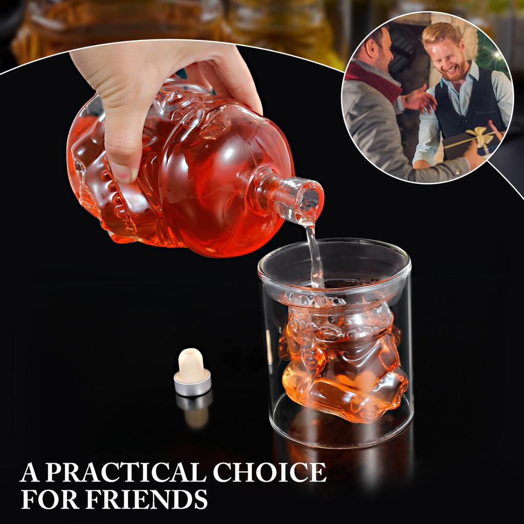 Whiskey Decanter with 2 Glasses 750ml Transparent Wine Decanter Creative Bourbon Decanter and Glass Set Whiskey Decanter