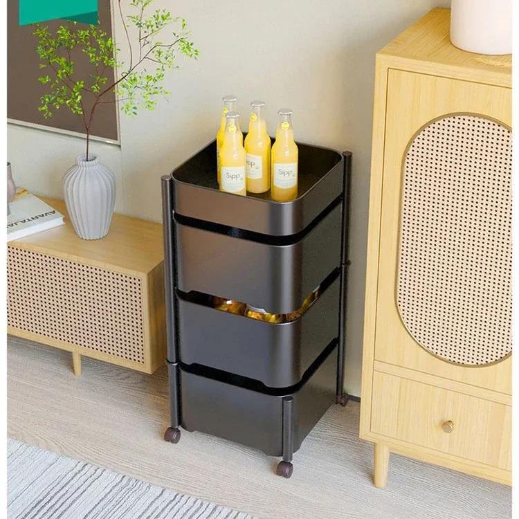 Living Room Multifunction Rotatable Kitchen Cart Storage Shelf Side Table Storage Rack Trolley Rolling Storage Cart with Drawers