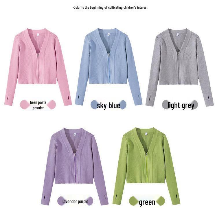 Girls' Autumn/Winter Dance Practice Sweater Shawl Jacket with Zipper – Warm Outerwear Top