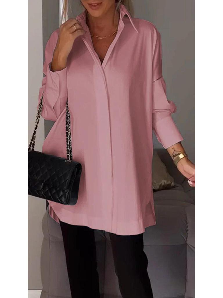 Plus Size Women's Casual Long-Sleeve Multi-Color Solid Shirt