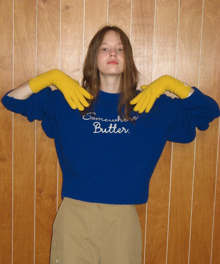 Sseomweeobeoteo Letter Wool Knit - Cobalt Blue