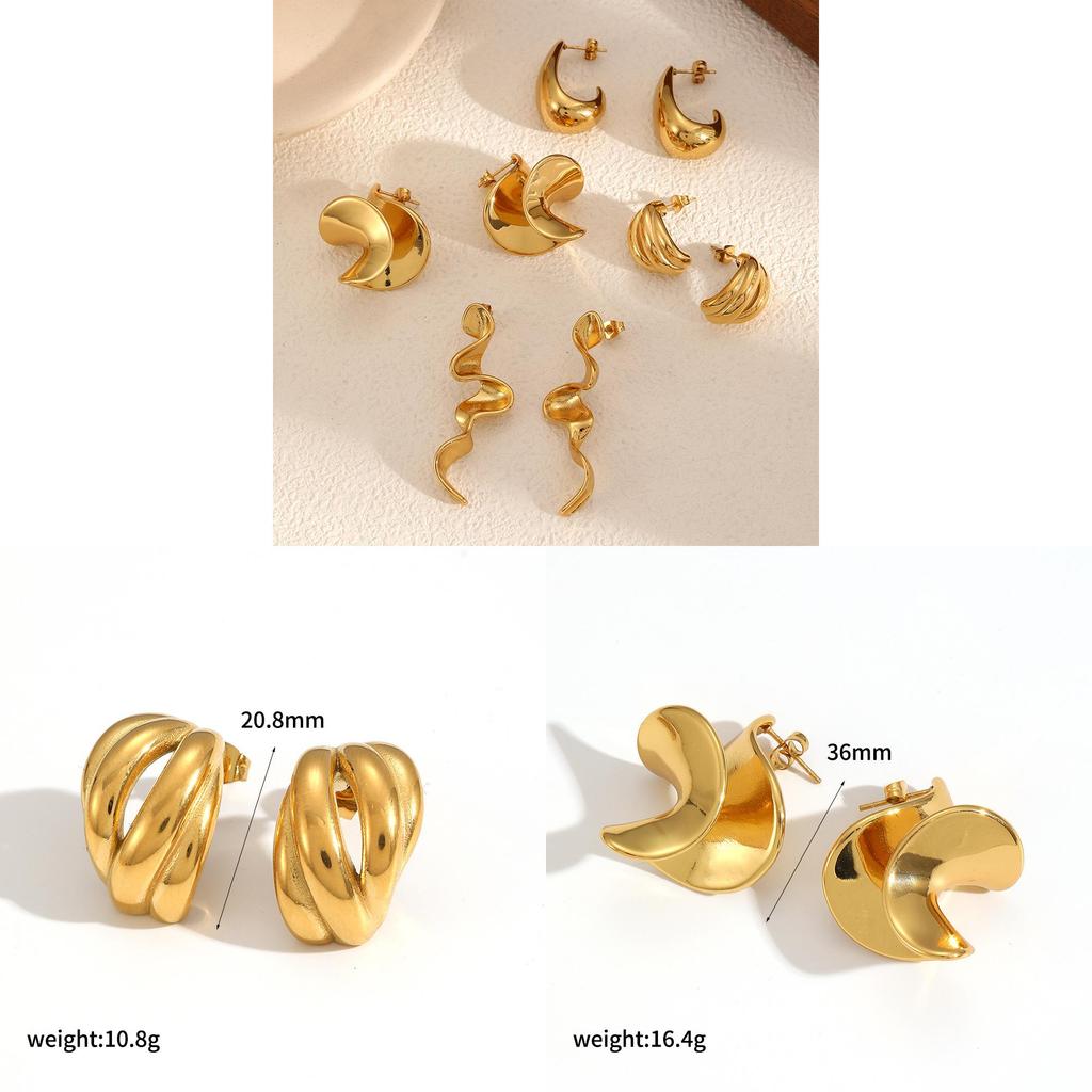 Geometric Titanium Steel Earrings For Women Unique Asymmetrical Studs Jewelry