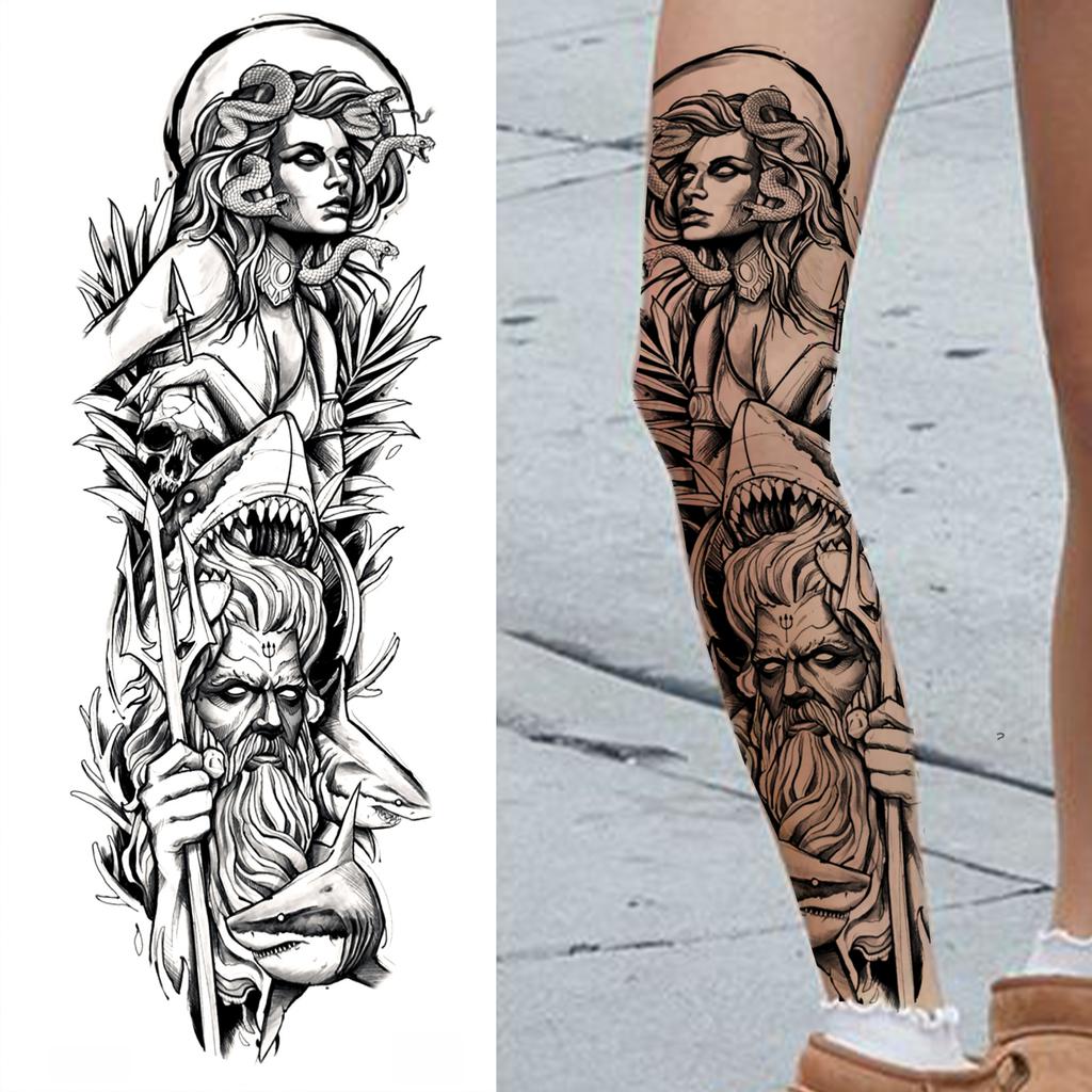 1 Foglio Tatuaggi Temporanei Finti Manica Lunga Per Donne Uomini Leone Tigre Fiore Lupo Maori Tatuaggio Adesivo Braccio Gamba Trasferimento ad Acqua Fai da Te