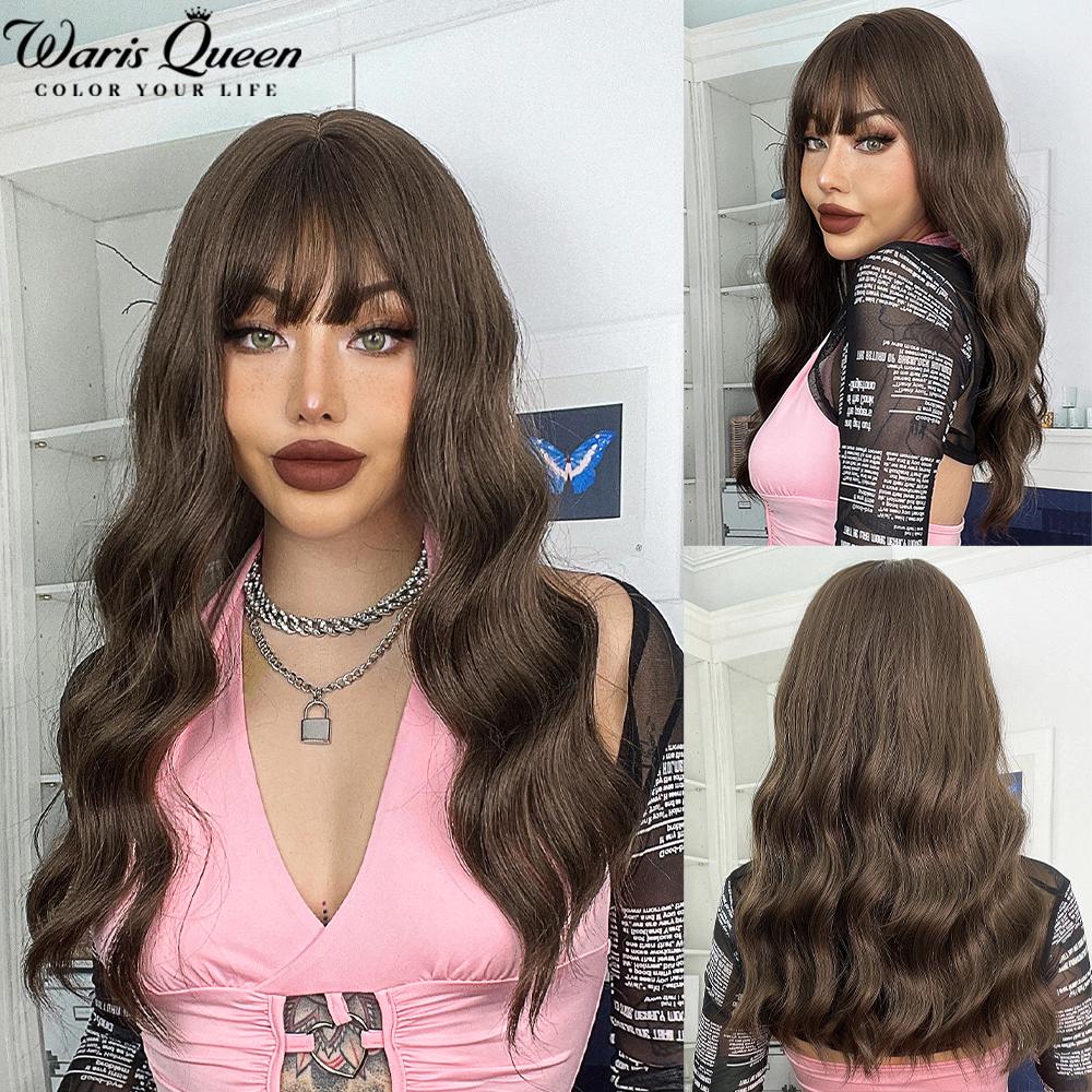 Long Wavy Black And Pink Synthetic Wig for Women With Bangs Natural Heat Resistant Part Cosplay Party Lolita Daily  Hair Wigs