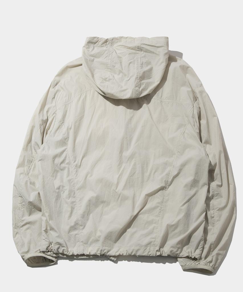 Placestudioman Hooded String Two-Way Zip-Up Nylon Windbreaker [Beige]