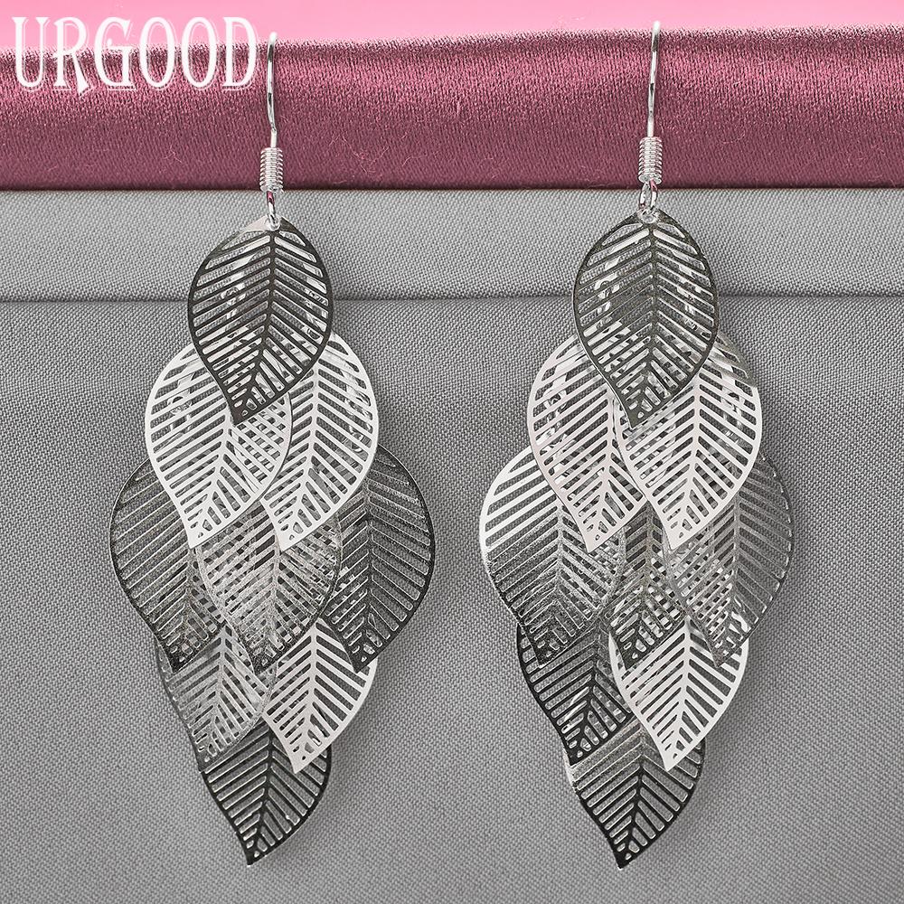 925 Sterling Silver Leaf Pendant Earrings Wedding Jewelry