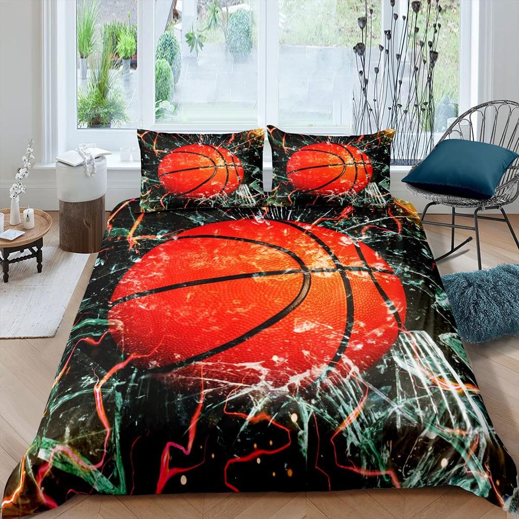 Basketball Duvet Cover Set King Size,Tie Dye Bedding Set 3Pcs For Kids Teens Room,Ball Sports Game Watercolor Comforter Cover