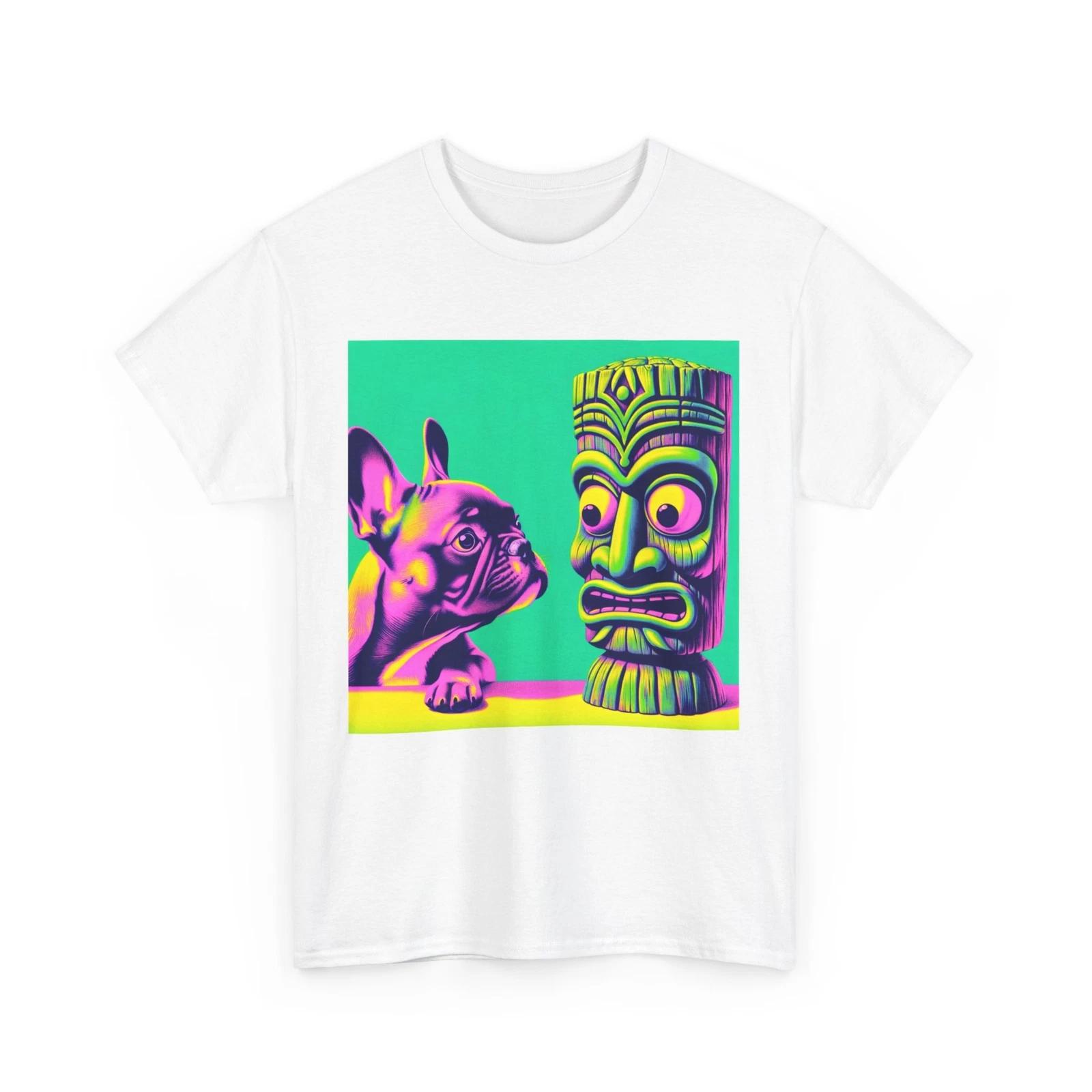 Unisex Adult T Shirt French Bulldog Tiki Head Surreal Dadaism Polynesian Graphic S