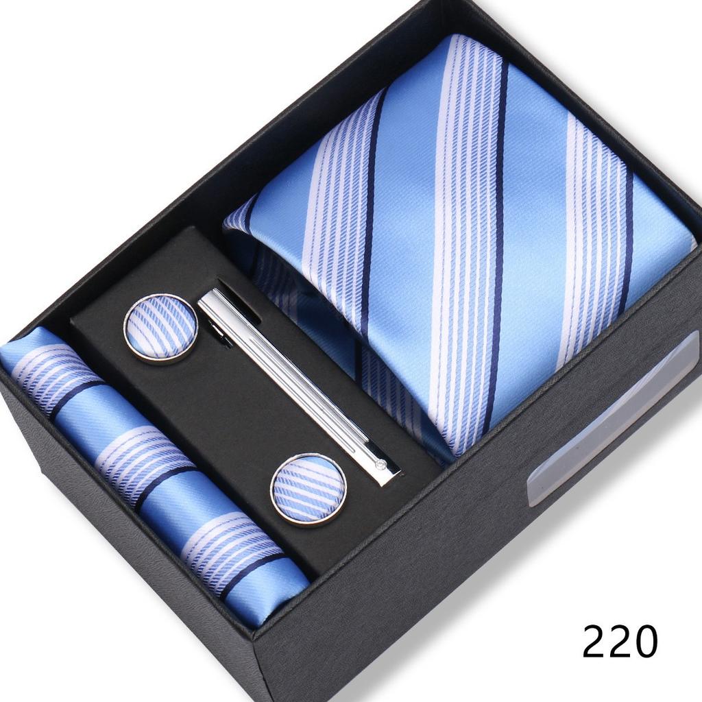 Ensemble Cadeau Boîte Pochette de Costume pour Homme Cravate Rayée Polyester Mode Premium Mariage Affaires