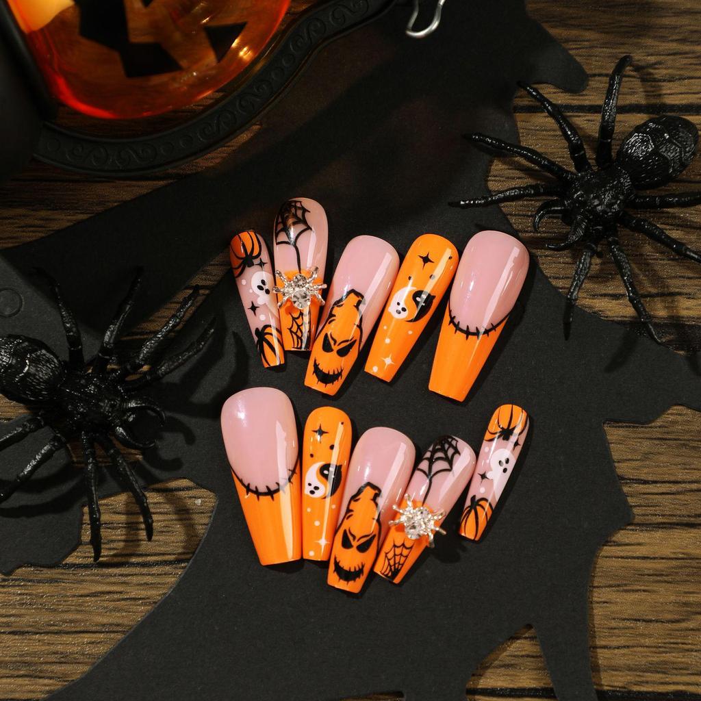Halloween Spider Web & Ghost Rhinestone Press-On Nail Art Set