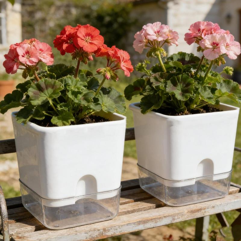 Weißer Selbstbewässernder Pflanztopf Quadratisch Doppellagiger Blumentopf für Haus Innen- und Außenbalkon Gartenpflanzen Dekoration Blumentopf