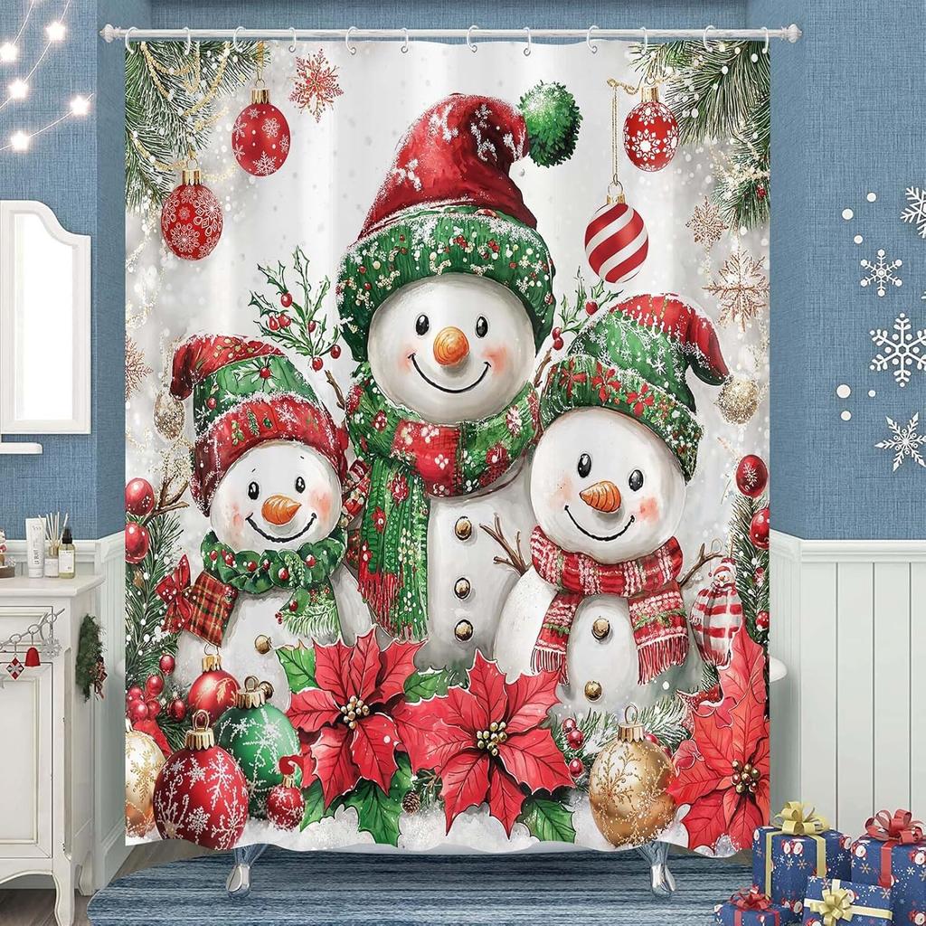Christmas Shower Curtain Snowman Shower Curtain Set Holiday Shower Curtains Bathroom Curtain Decor Set With 12 Hooks