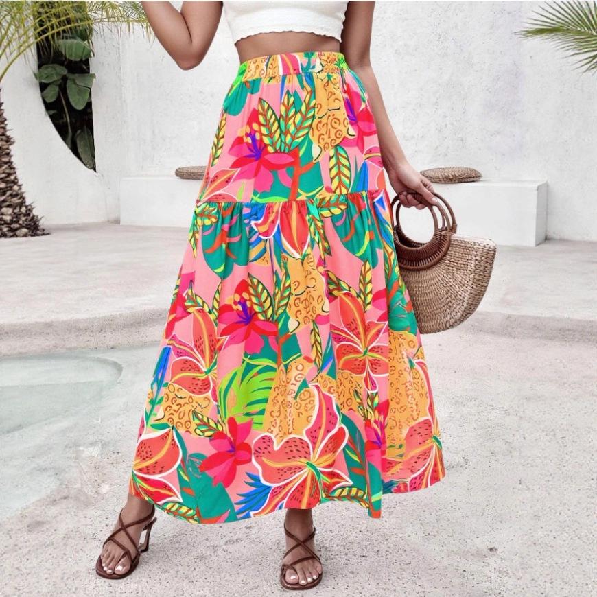 Summer Floral Retro High-Waisted Skirt - European Style Women's Clothing