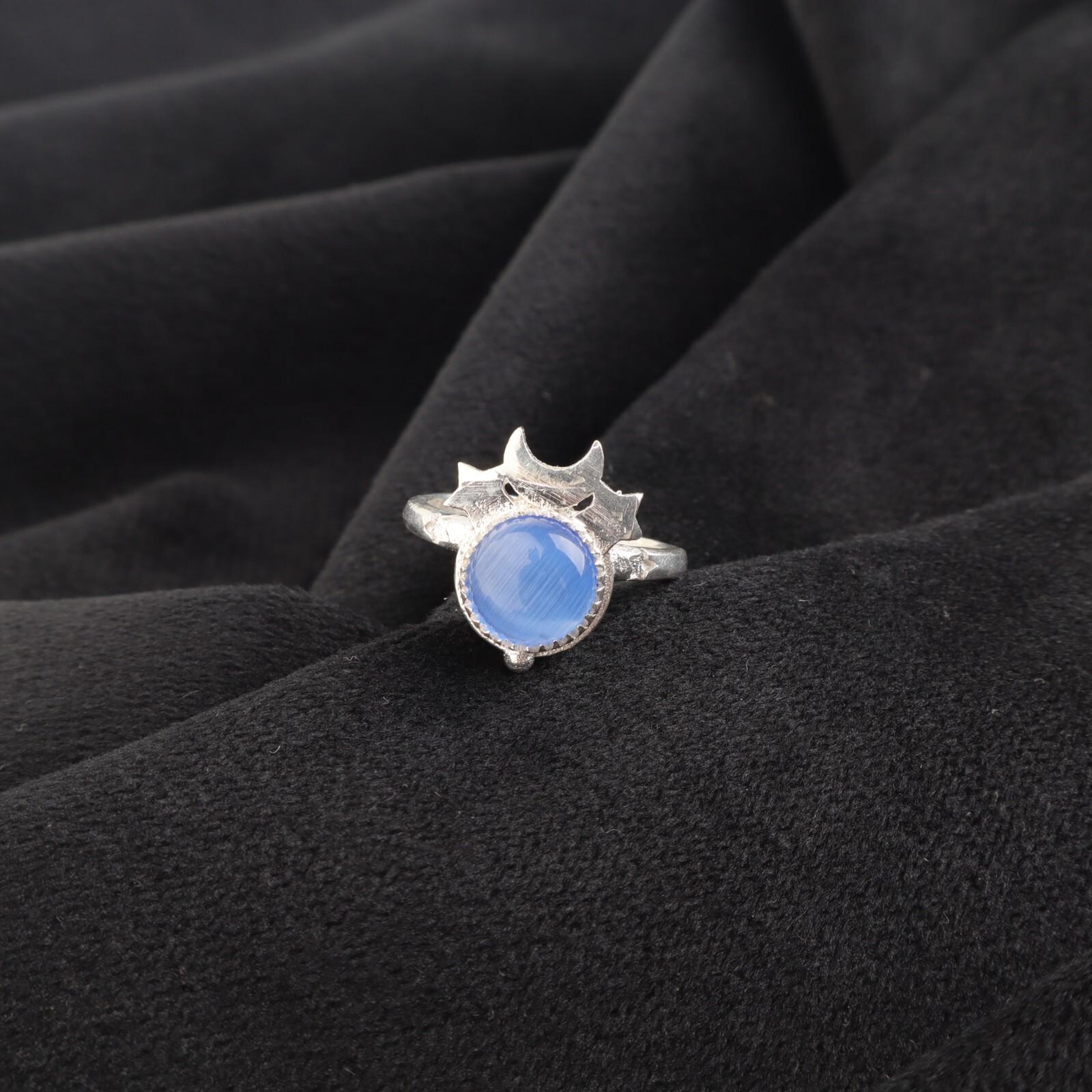 

Натуральный темно-синий камень «кошачий глаз», ювелирные изделия из серебра 925 пробы, кольцо ручной работы RR-67-38 13