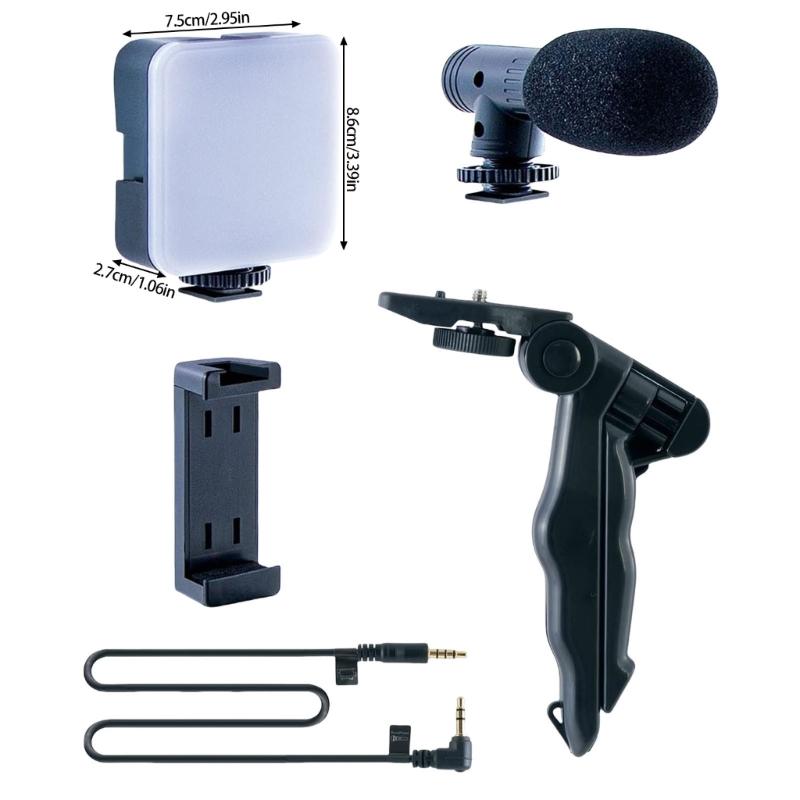 Starter Set for Most Smartphones Vlog Set with Tripod Light Microphone and Phone Clip for Video Calling Conference