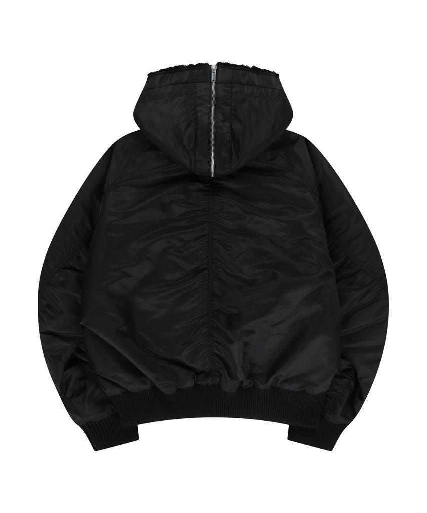 Ungimmick Fur Hooded Nylon Ma-1 Jacket (Black)