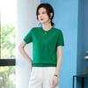 Sommer Damenbekleidung Mama Neu Einfarbig Kurzarm T-Shirt Gestrickt Rundhalsausschnitt Locker Dünnes Oberteil