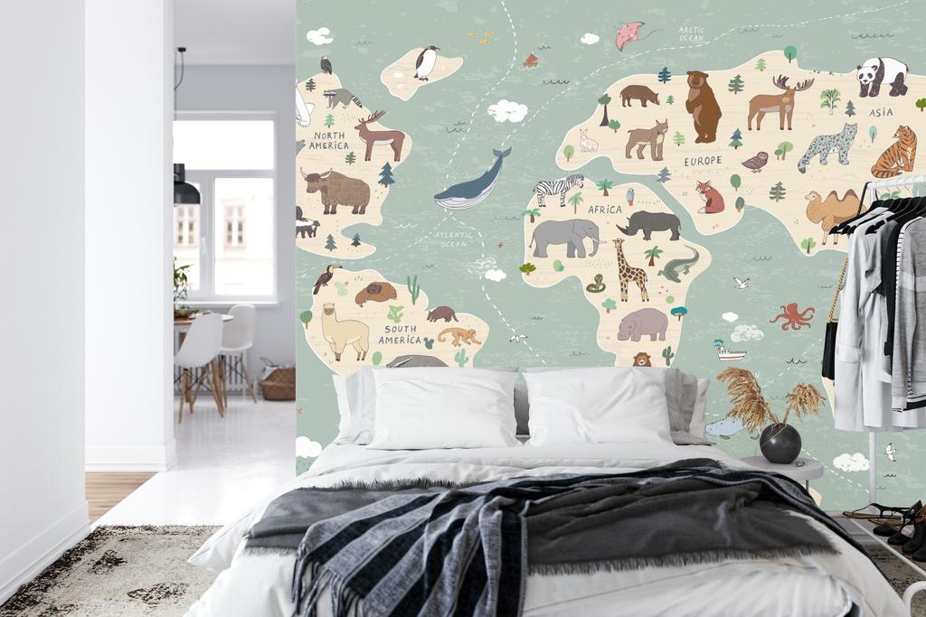 Photomural Colorful World Map Washable Fleece 254x184