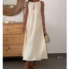 European and American Women's Clothing New Popular Holiday Beach Skirt Round Neck Sleeveless Suspender Backless Cotton and Linen Long Skirt