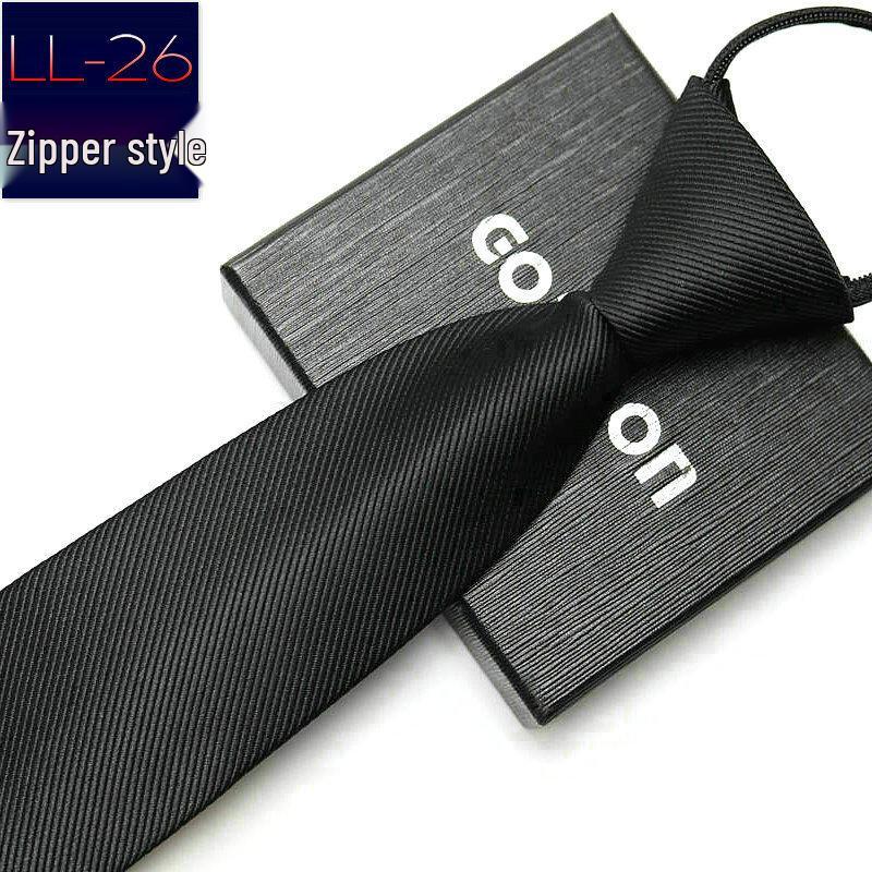 Men's No-Iron Zipper Striped Formal Tie with Logo, 8cm