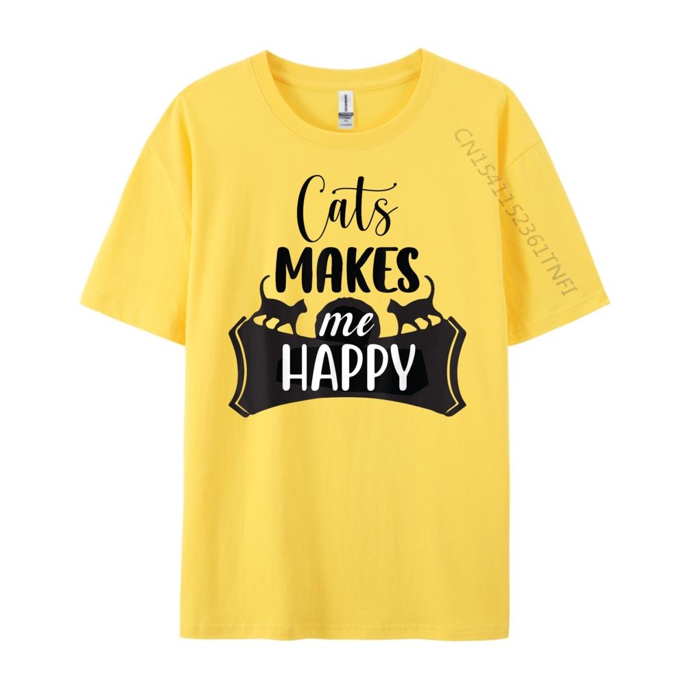 Cats Makes Me Happy Pink Graphic Tees Unisexs T Shirt Unisexs Tshirts Adult Unisexs T Shirt Plus Size Figures